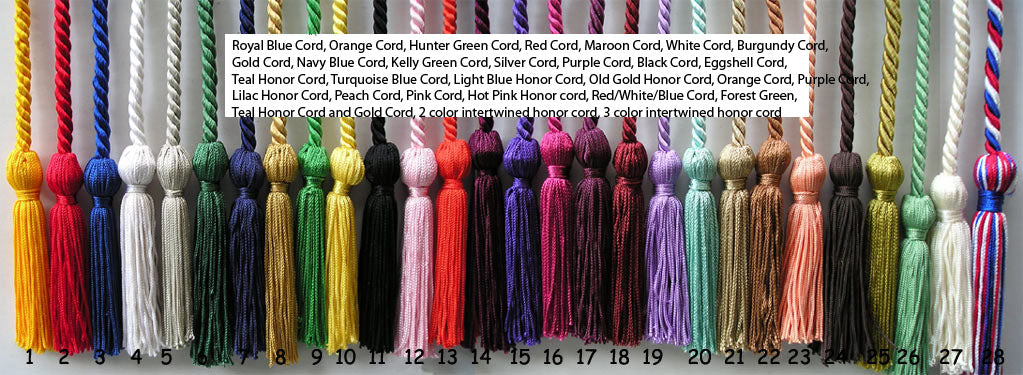 Graduation Fraternal Honor Cord Colors- We make all Colors