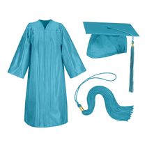 Teal-Turquoise Cap Gown and Tassel Shiny Finish 12 Piece Minimum